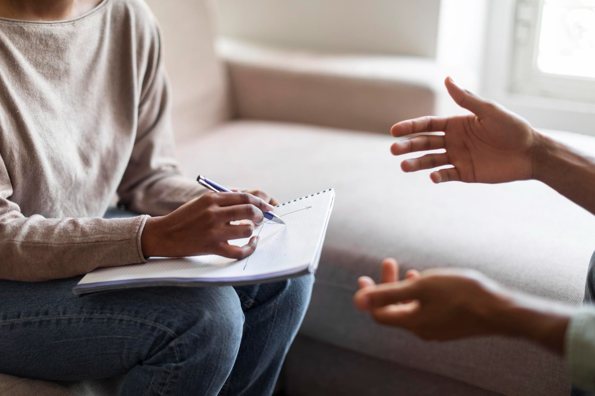Two people talking