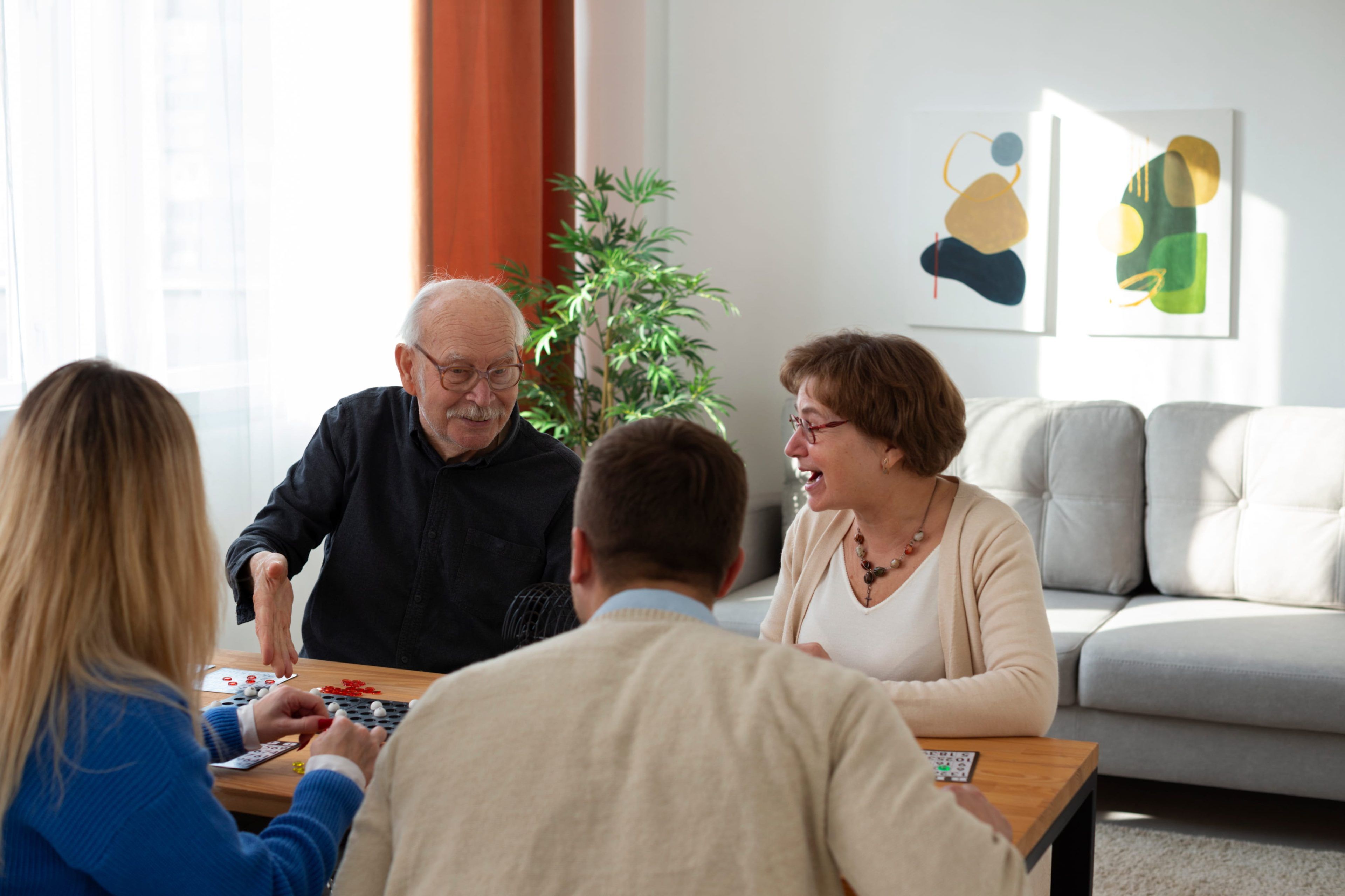 Family gathered together around a table